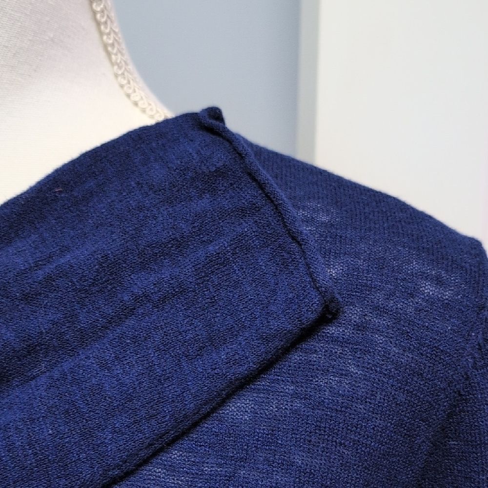 J. Jill Deep Blue Linen Blend Long Sleeve Sweater Small Pocket Accent Size M - Picture 5 of 9